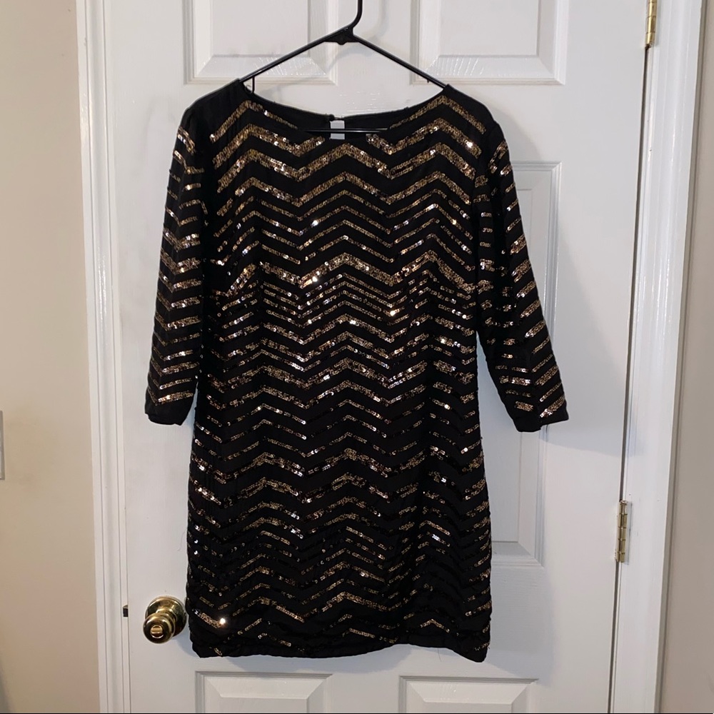 Mustard Seed (Nasty Gal) Black & Gold Sequin Mini Dress Women’s Size Large